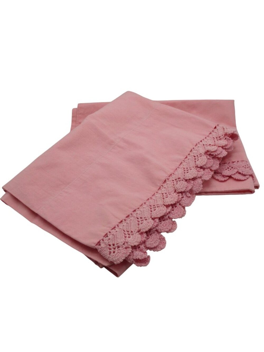 Vintage Springmaid Pink Pillowcases Cotton Crochet Lace Trim Queen Cotton 20X30